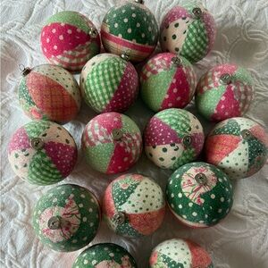 Lot of 16 Vintage Patchwork Christmas Tree Ornaments Iced Pink Green Stripe Dot